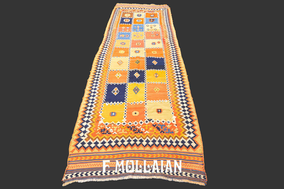 Multi-Color Handwoven Kashkai (Qashqay) Kilim Runner Carpet n°:83847801